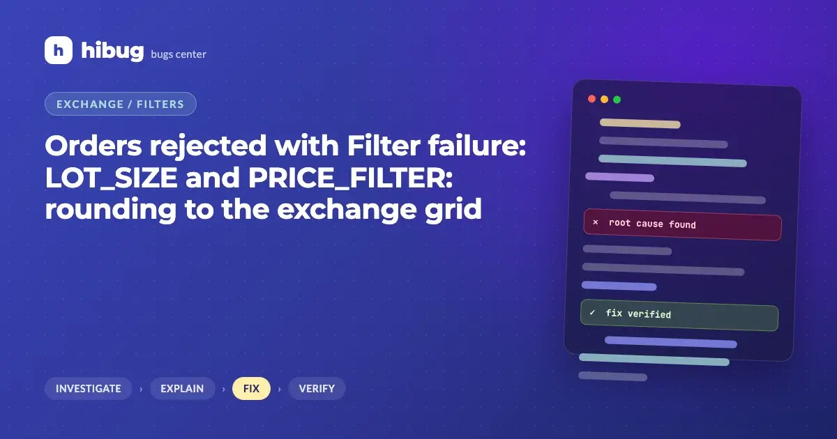 Banner: exchange rejecting orders whose size and price are not on the allowed grid