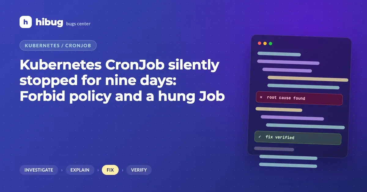 Banner: Kubernetes CronJob blocked because a previous Job hung and the policy forbids overlap