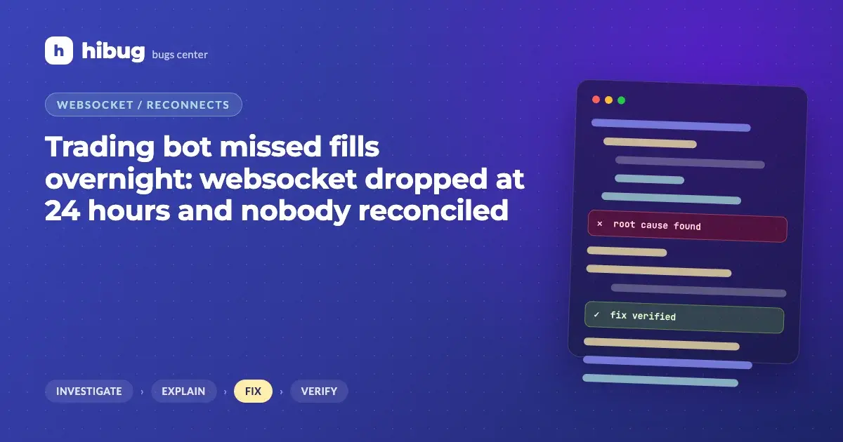 Banner: trading bot state drifting after a websocket disconnect without reconciliation