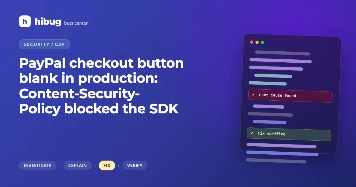 Banner: Content-Security-Policy header blocking a payment SDK script and iframe on a checkout page