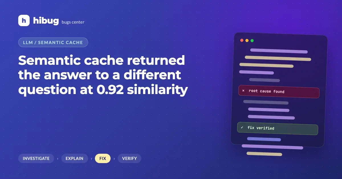 Banner: semantic cache returning a cached LLM answer to a similar but different question