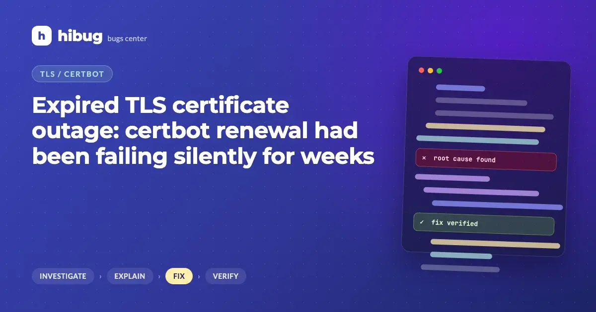 Banner: expired TLS certificate causing an outage after certbot renewal failed silently