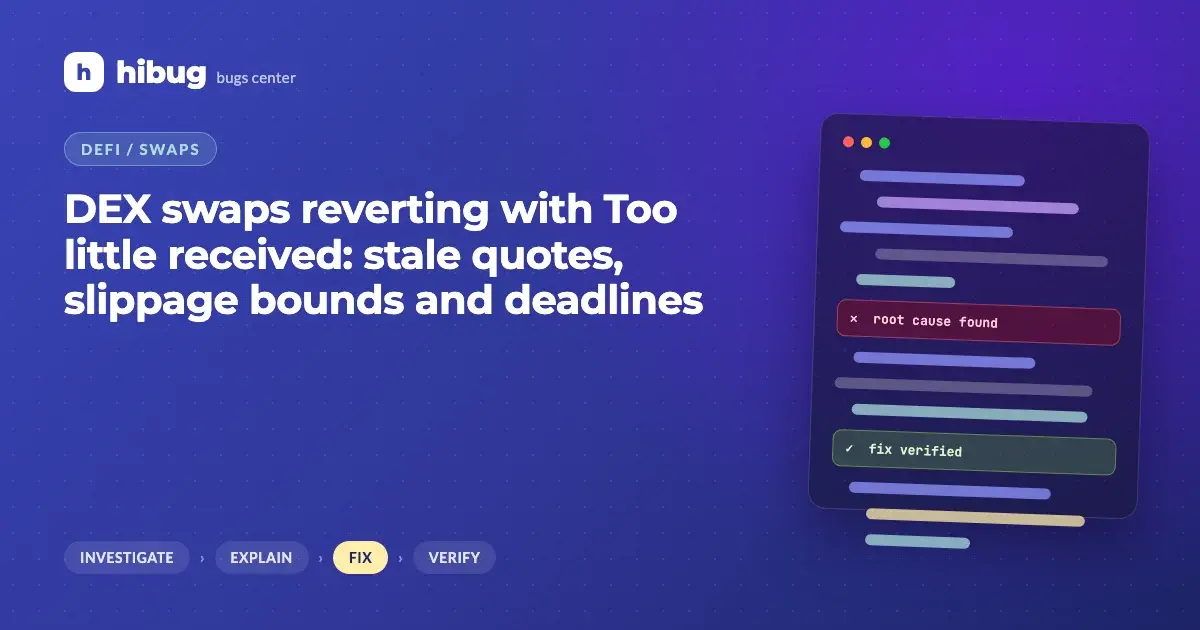 Banner: decentralized exchange swap reverting because output fell below the minimum