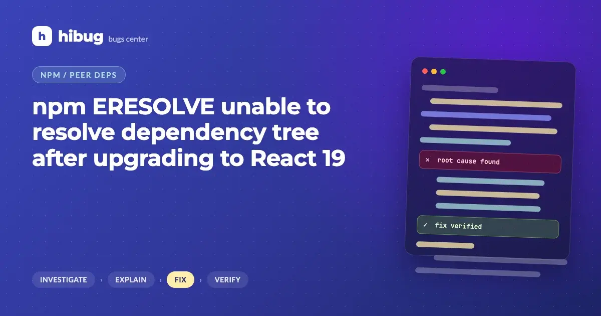 Banner: a dependency tree where one branch refuses to connect to a newer React version