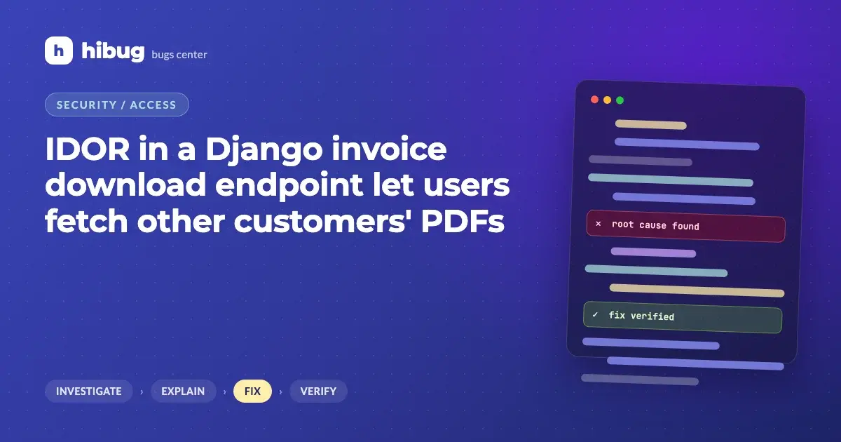 Banner: IDOR in a Django invoice download endpoint exposing other customers' PDFs