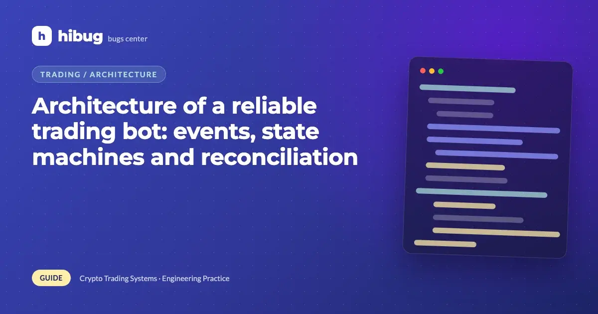 Banner: architecture of an event-driven trading bot with order state machine and risk checks